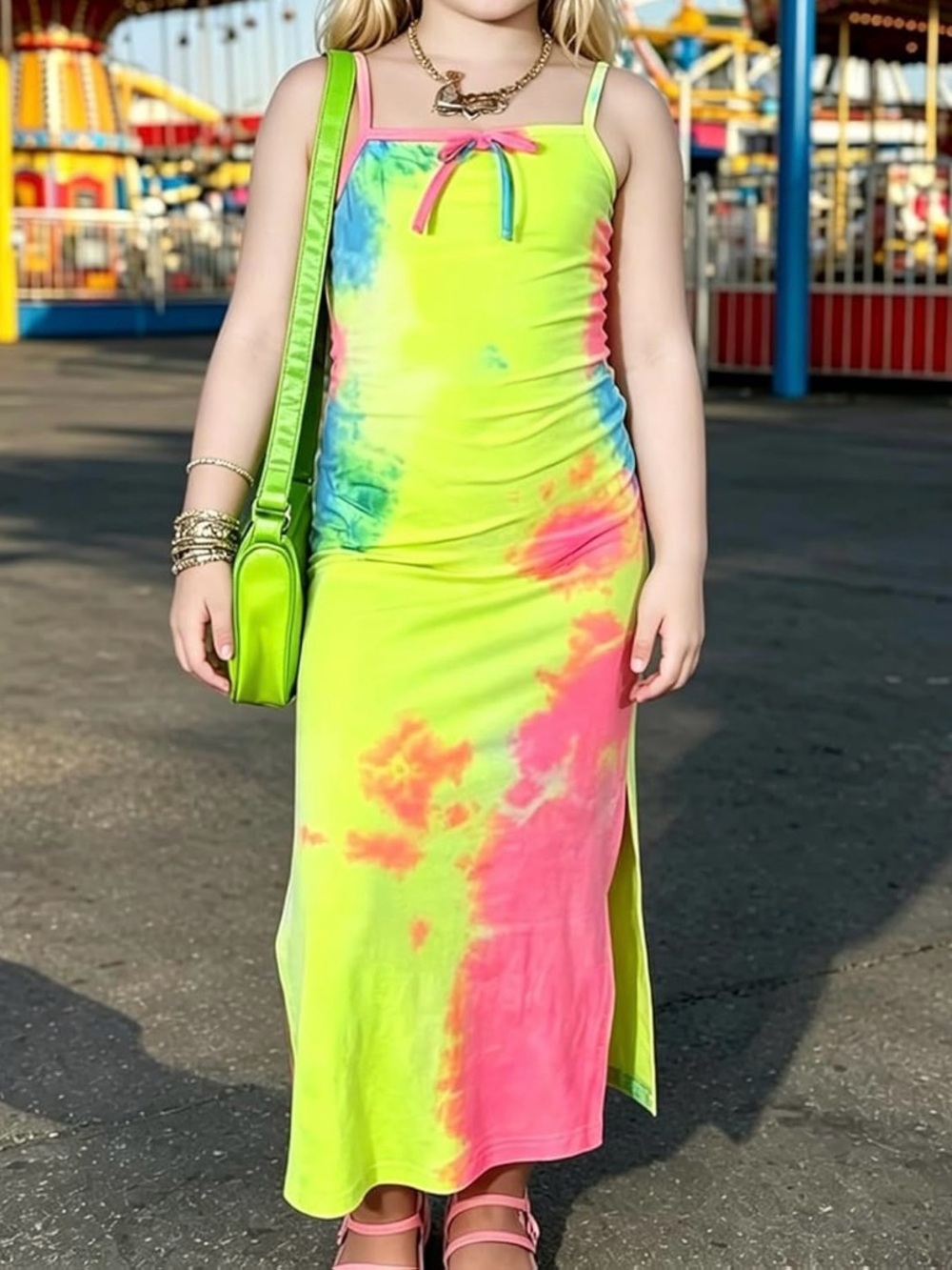 NWT No Label Size L Girls Yellow Tie Dye Dress